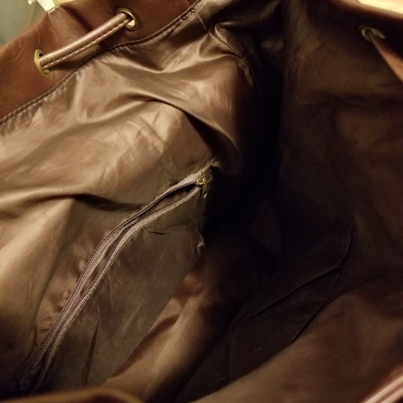 Vegan Dark Brown Faux Leather Drawstring Backpack - Picture 3 of 5